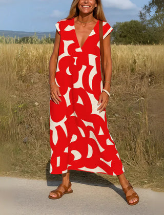 Ella Bold Print Maxi Dress in red