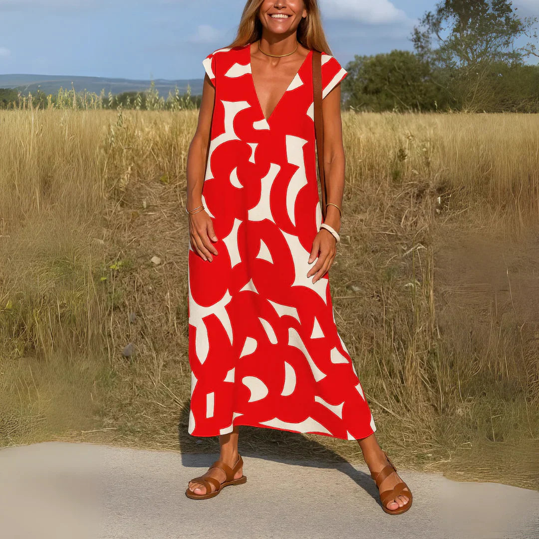 Ella Bold Print Maxi Dress in red