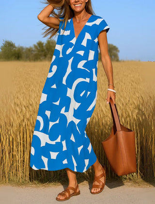 Ella Bold Print Maxi Dress in blue