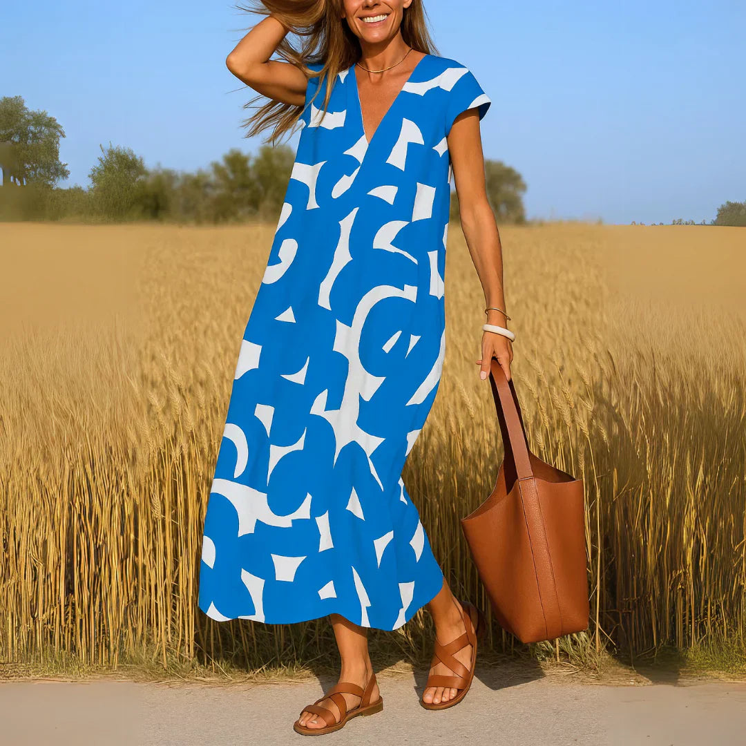 Ella Bold Print Maxi Dress in blue