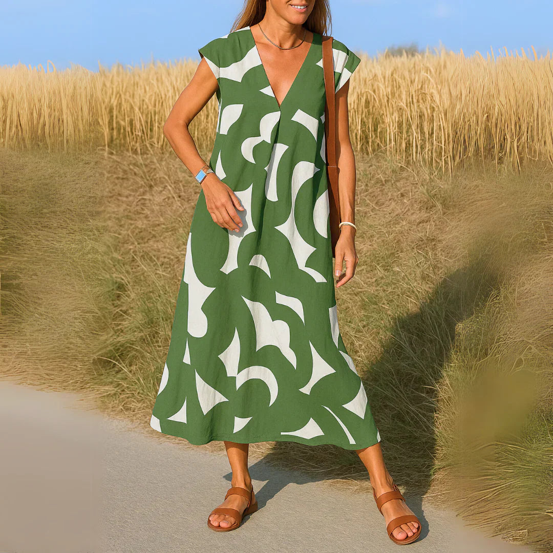 Ella Bold Print Maxi Dress in green