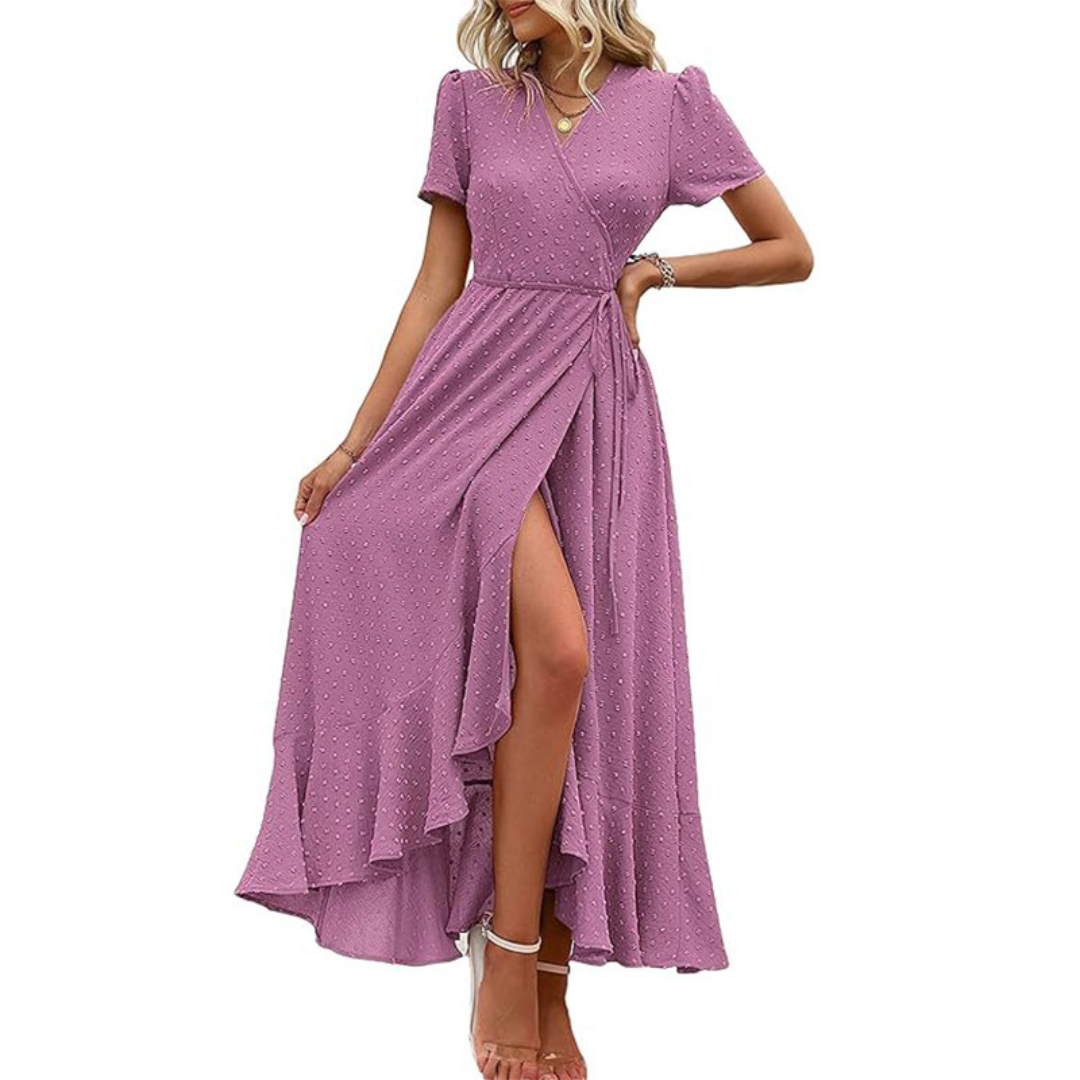Evelyn | Wrap V-Neck Short Sleeve Maxi Dress