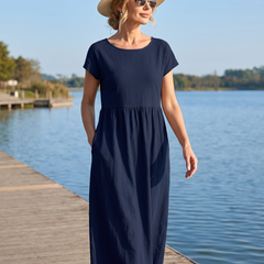 Lora Sea blue midi dress — lifestyle boardwalk
