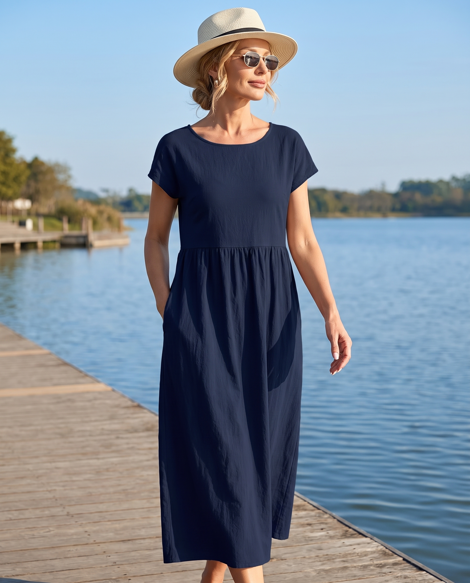 Lora Sea blue midi dress — lifestyle boardwalk