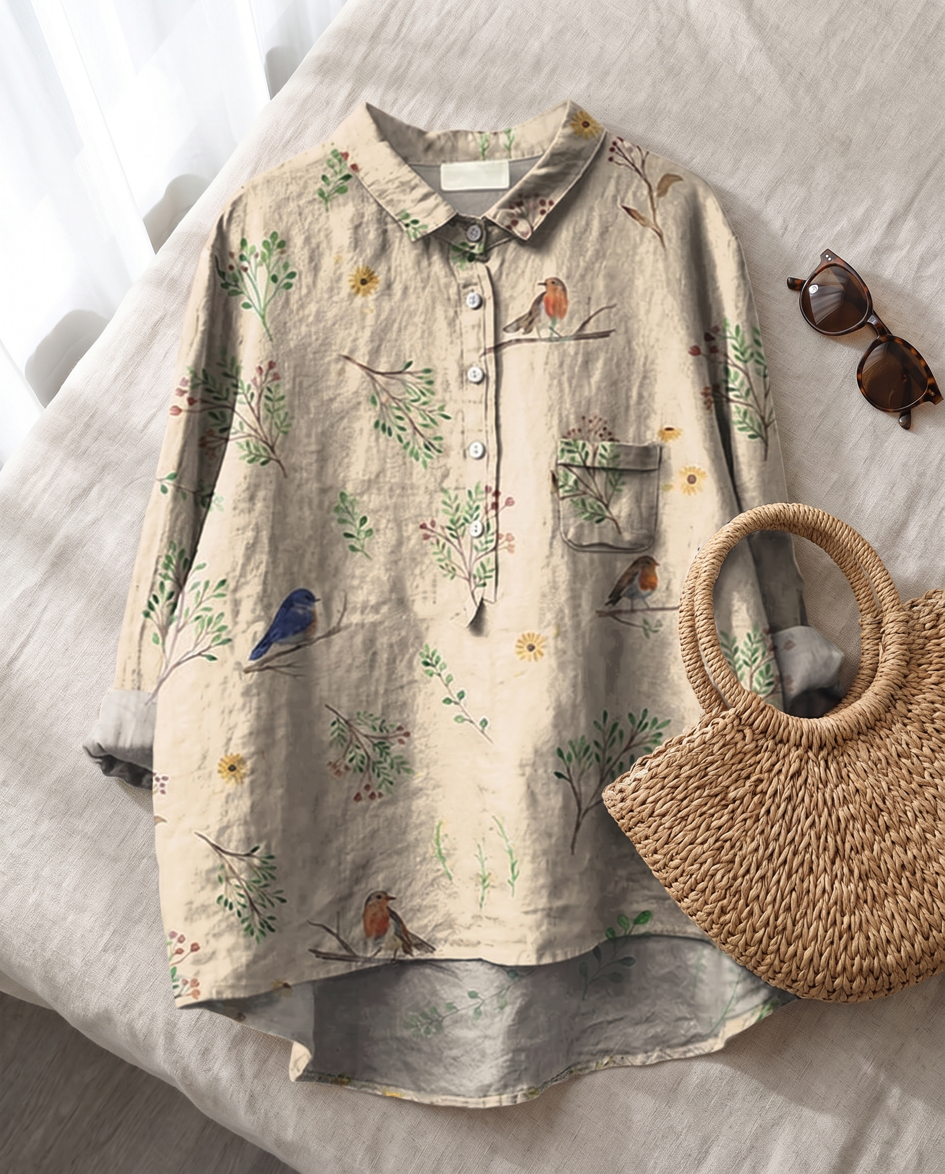 Lorelai shirt styled flat-lay with accessories