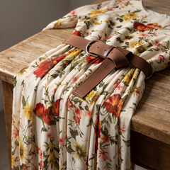 Odelia floral maxi dress - belt and fabric detail