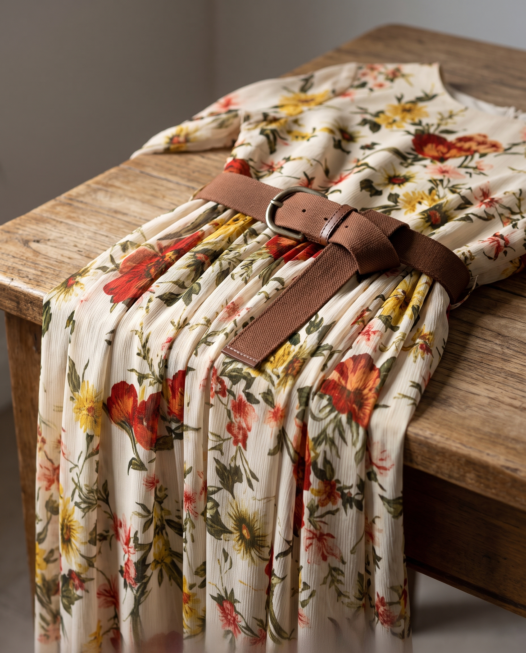 Odelia floral maxi dress - belt and fabric detail