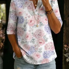 Aaliyah Hydrangea Rose Henley Top - front