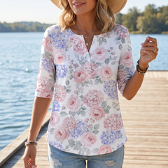 Aaliyah Henley Top worn outdoors by the water