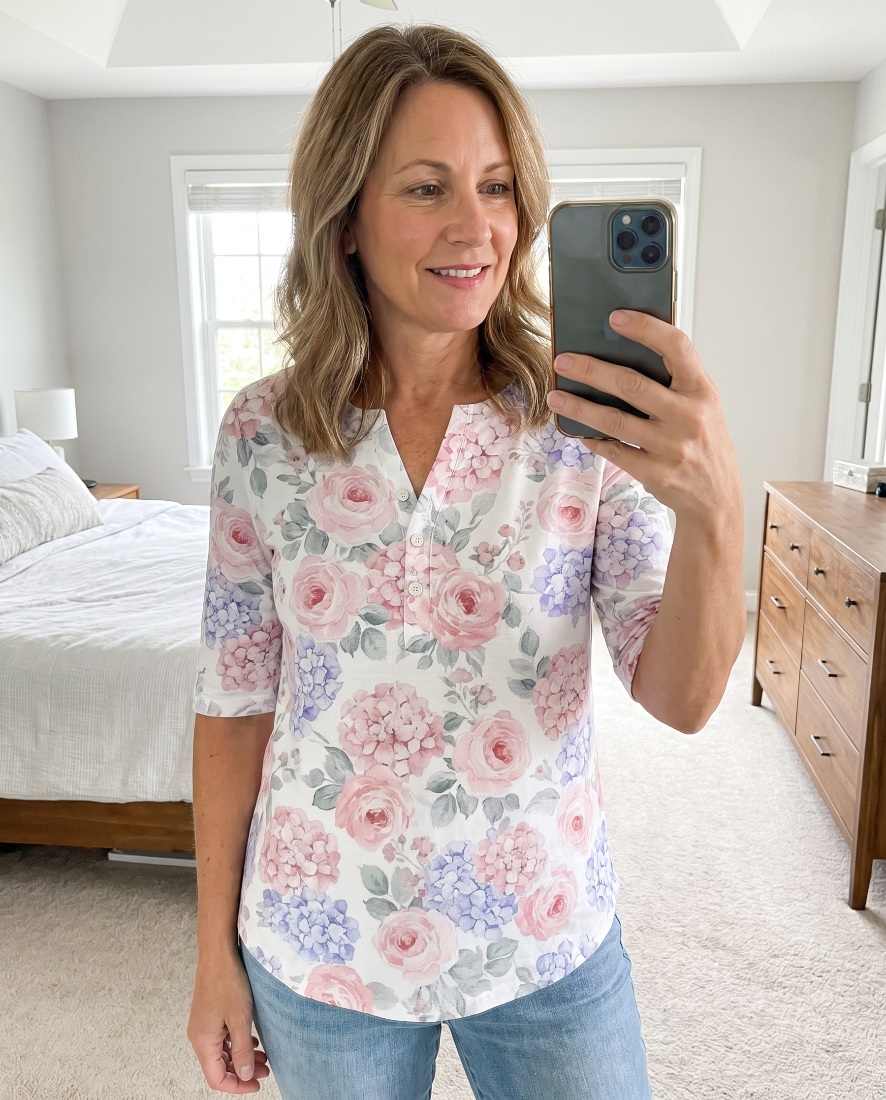 Aaliyah Henley Top worn, mirror photo