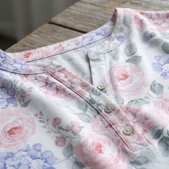 Aaliyah Henley Top fabric and button placket detail