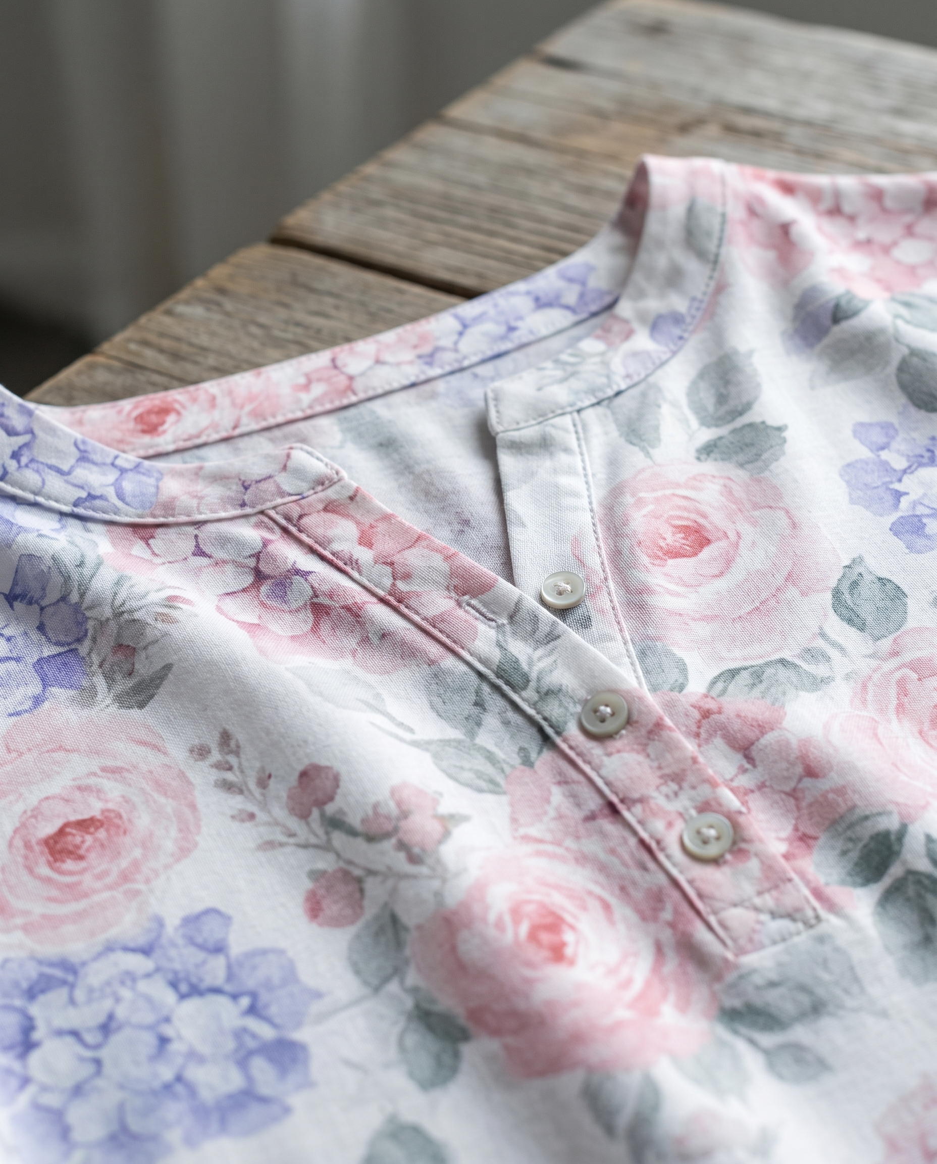 Aaliyah Henley Top fabric and button placket detail