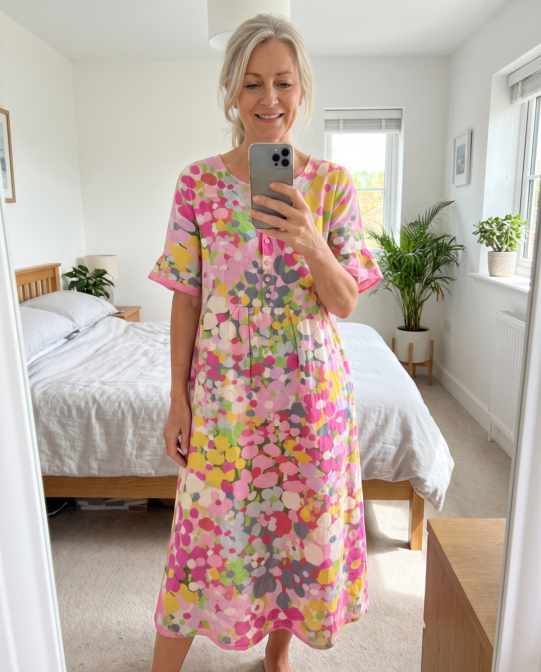 Elena floral midi dress real-life mirror photo
