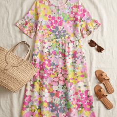 Elena floral midi dress styled flat-lay