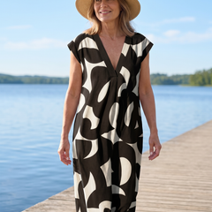 Ella Bold Print Maxi Dress worn at the waterfront