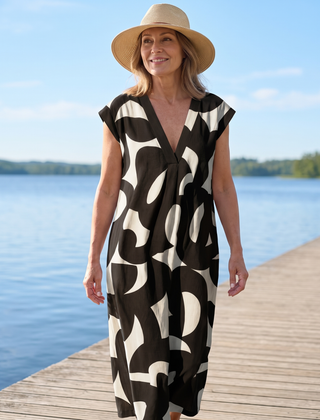Ella Bold Print Maxi Dress worn at the waterfront