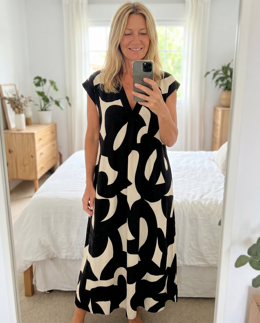 Ella Bold Print Maxi Dress real-life mirror photo