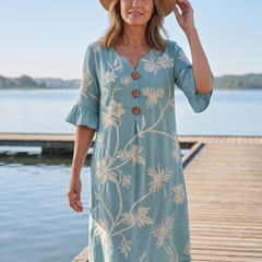 Hope floral print dress worn at the waterfront