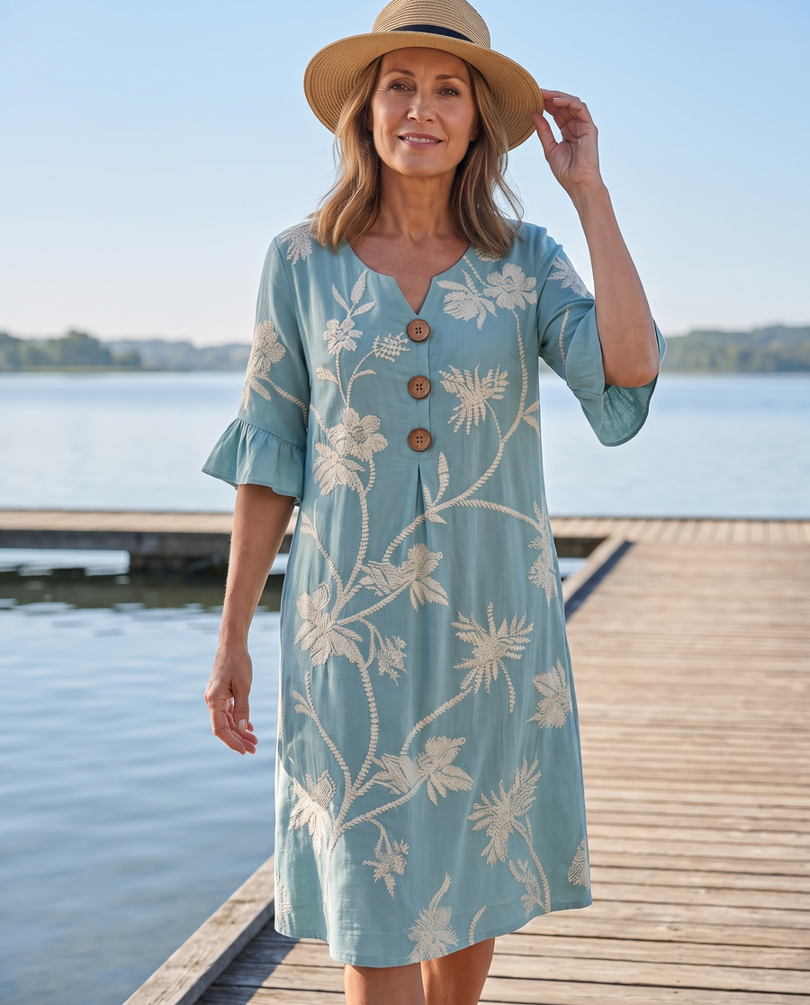 Hope floral print dress worn at the waterfront