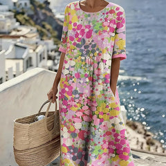 Elena floral midi dress in pink, front view