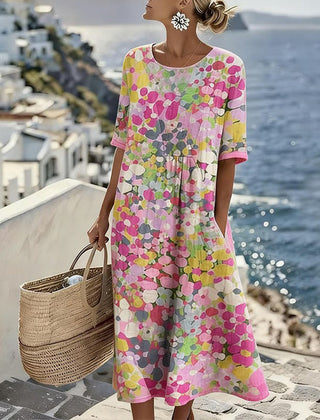 Elena floral midi dress in pink, front view