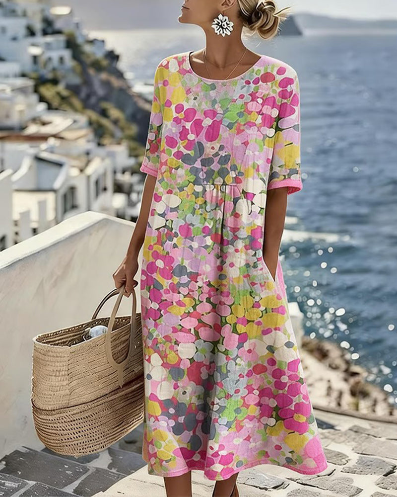 Elena floral midi dress in pink, front view