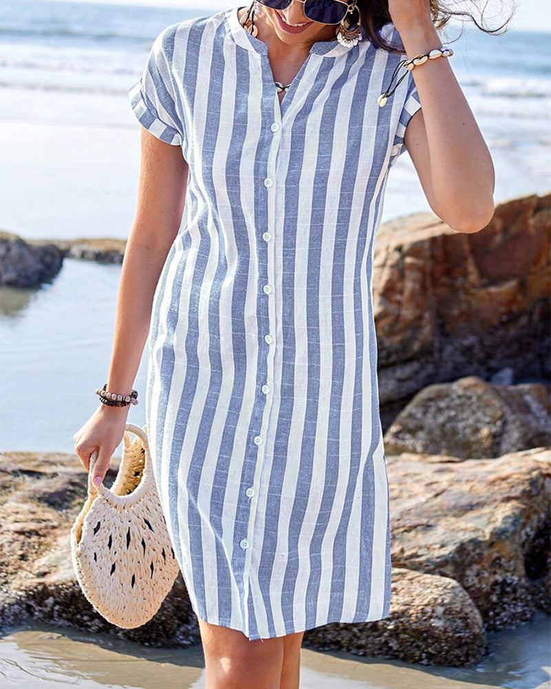 Christine | Elegant Striped Button Midi Dress