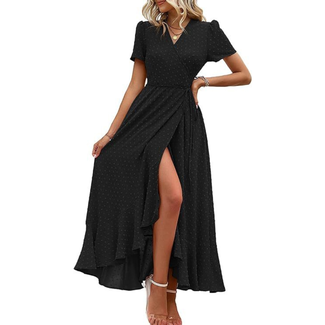 Evelyn | Wrap V-Neck Short Sleeve Maxi Dress
