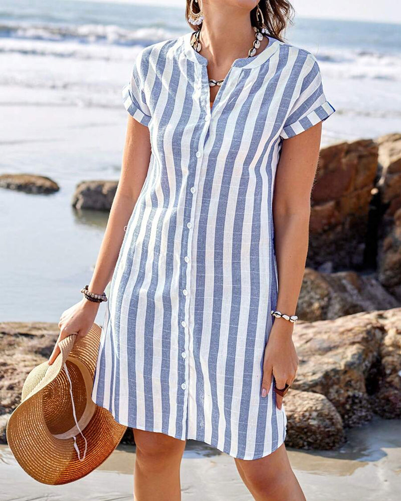 Christine | Elegant Striped Button Midi Dress