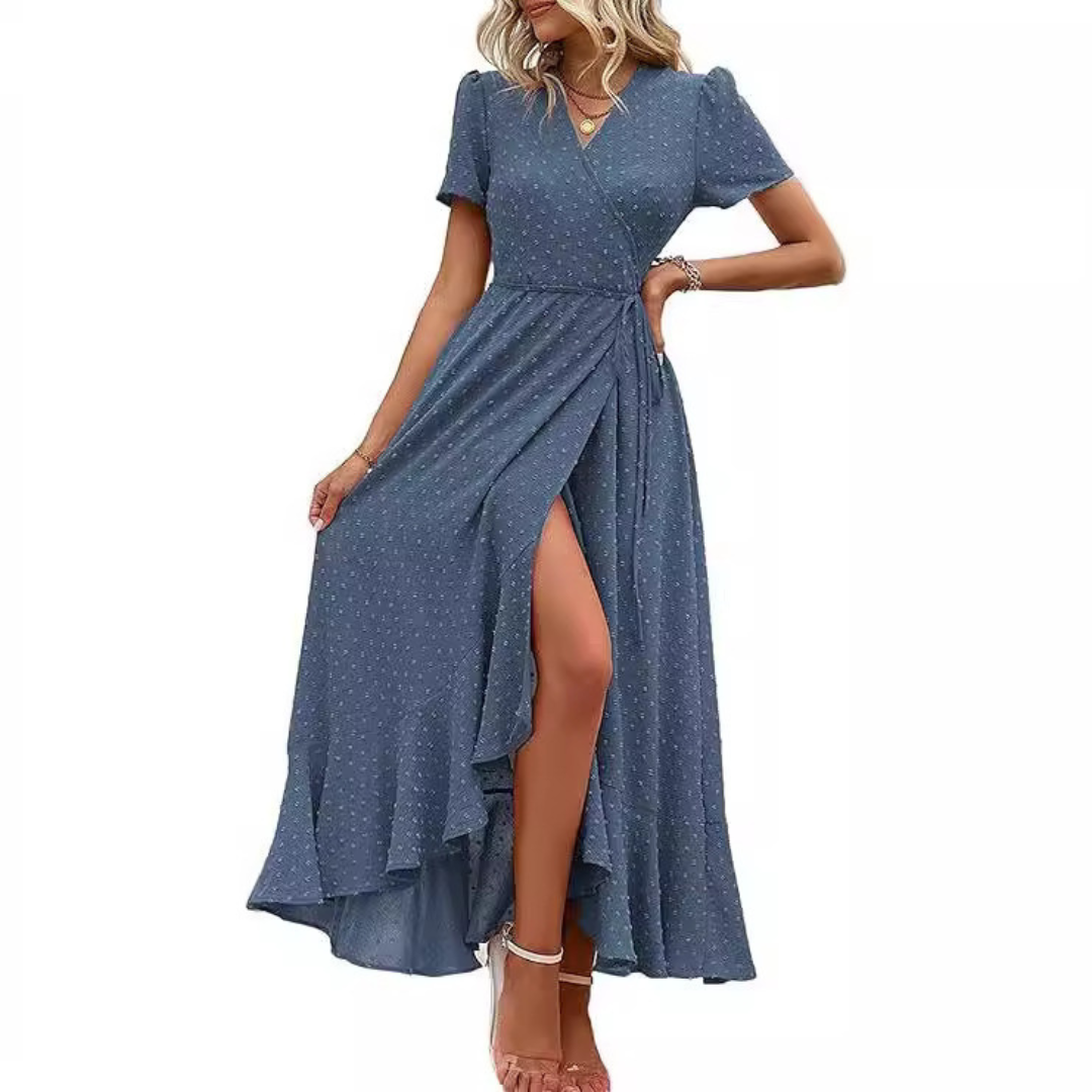Evelyn | Wrap V-Neck Short Sleeve Maxi Dress