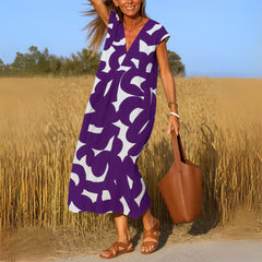 Ella Bold Print Maxi Dress in purple