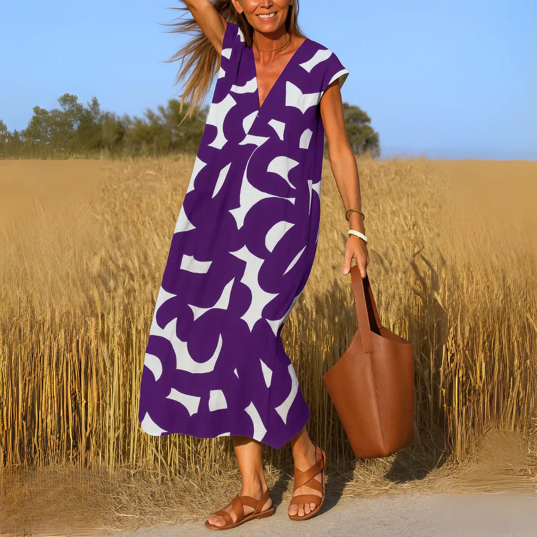Ella Bold Print Maxi Dress in purple