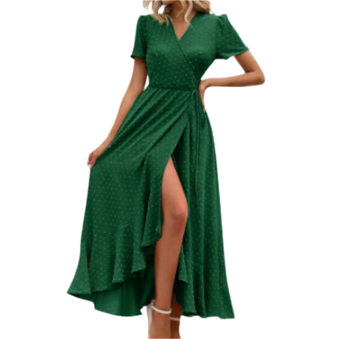 Evelyn | Wrap V-Neck Short Sleeve Maxi Dress