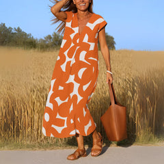 Ella Bold Print Maxi Dress in orange
