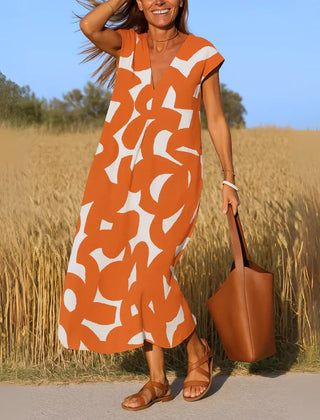 Ella Bold Print Maxi Dress in orange