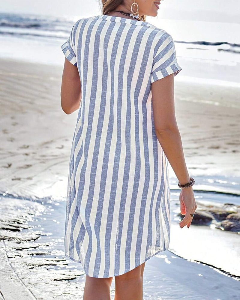 Christine | Elegant Striped Button Midi Dress