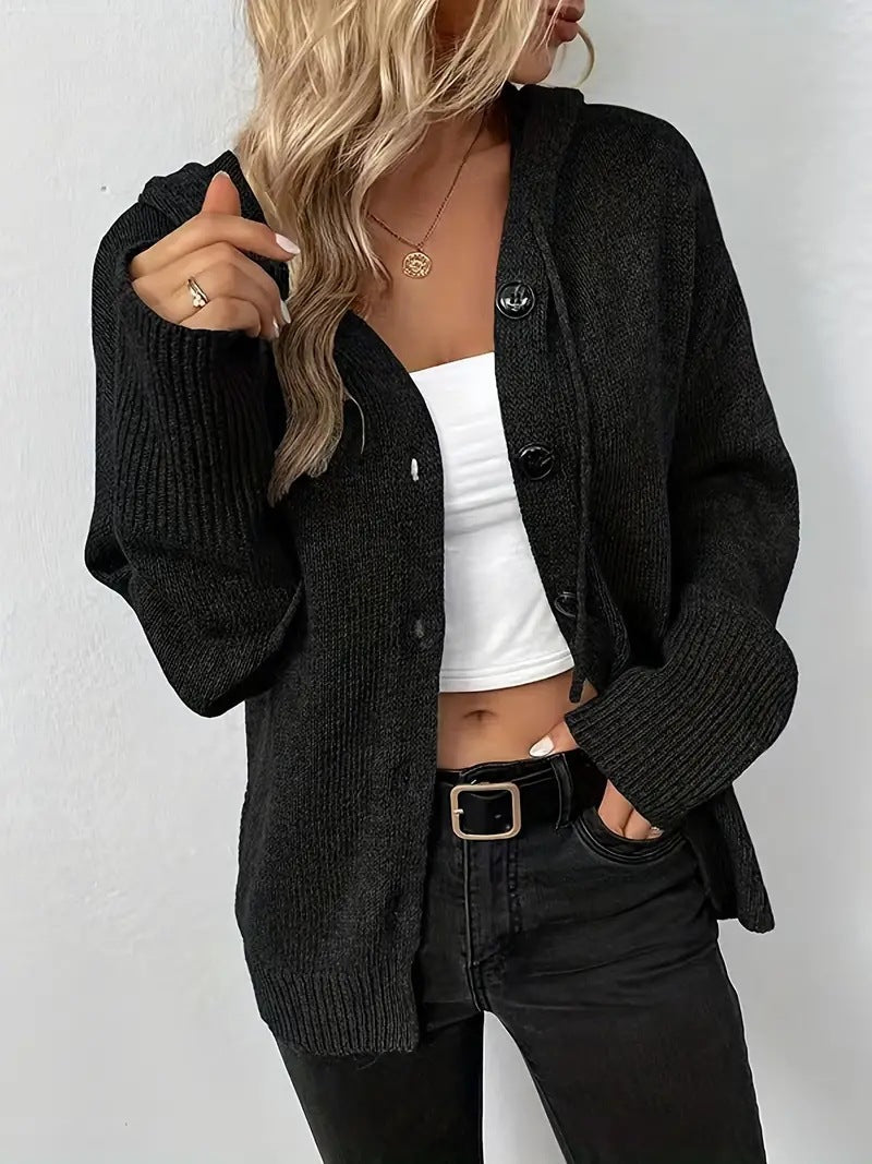 Roselyne | Button Front Hooded Cardigan