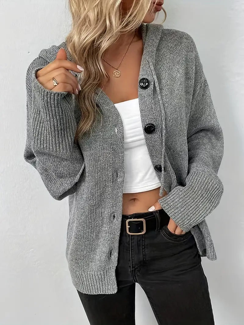 Roselyne | Button Front Hooded Cardigan