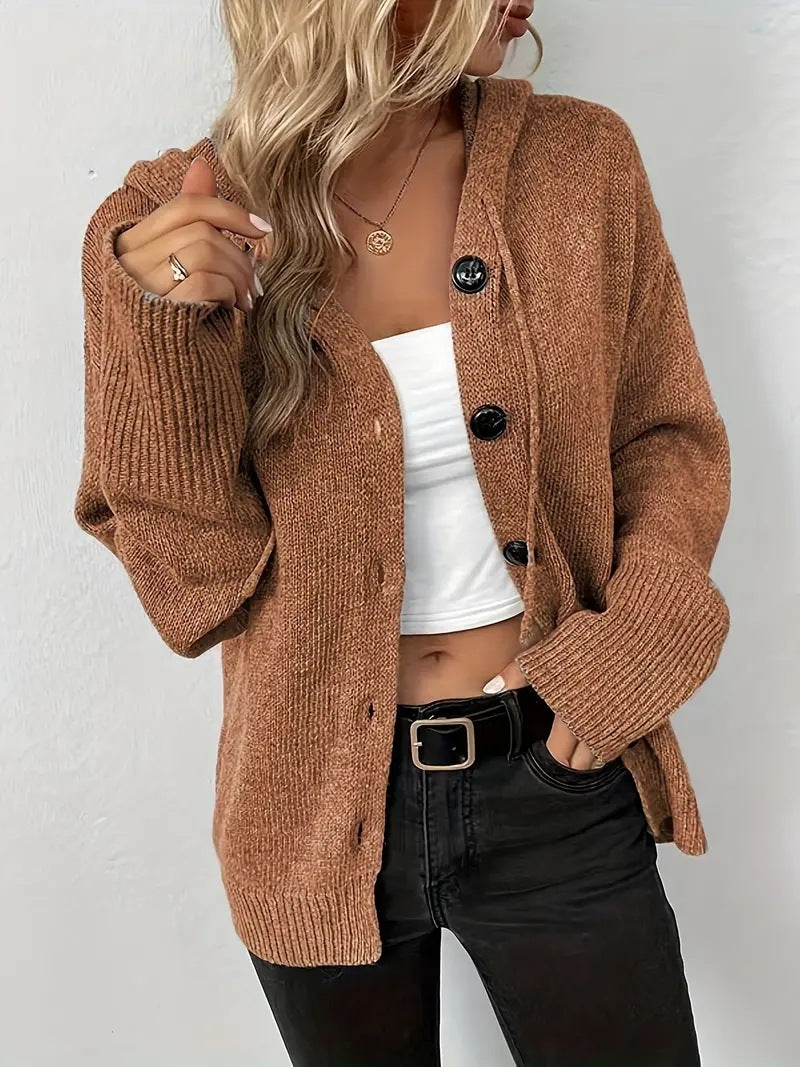 Roselyne | Button Front Hooded Cardigan