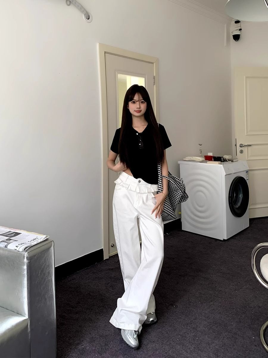 Apolline | Lace-Trimmed Wide-Leg Jeans