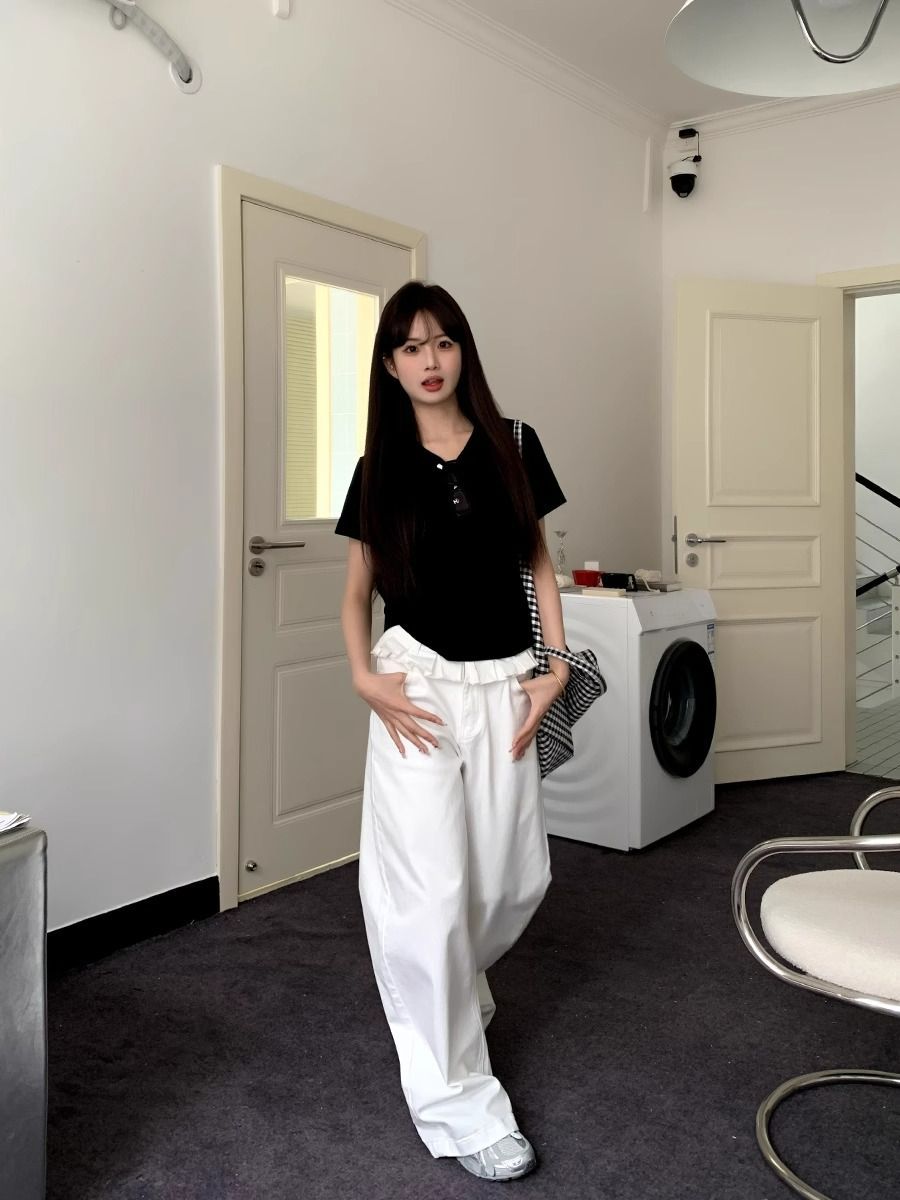 Apolline | Lace-Trimmed Wide-Leg Jeans