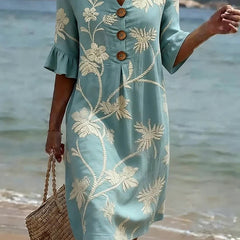 Hope floral print dress in blue, front view