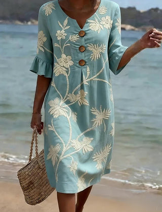 Hope floral print dress in blue, front view