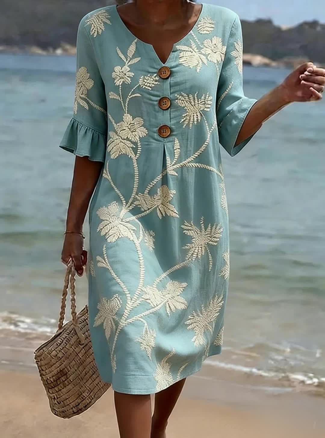 Hope floral print dress in blue, front view
